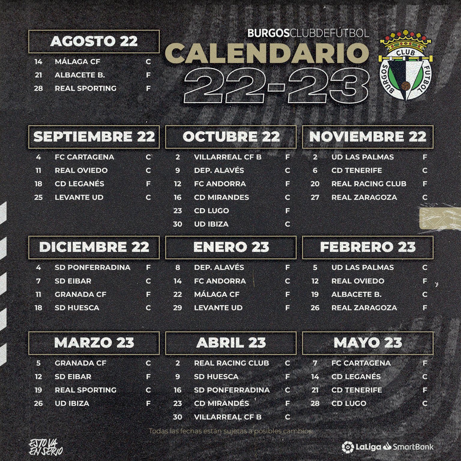 Calendario burgos cf 22/23