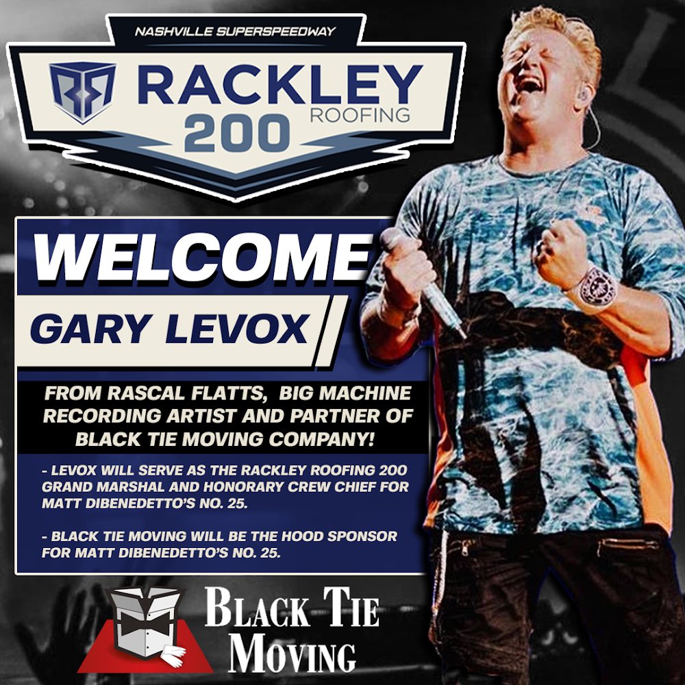 Rackley_WAR's tweet photo. We are pleased to announce @GaryLevox and his @BlackTieMoving Company as our racing partner on the #25 of @mattdracing this week at @NashvilleSuperS! Gary will also be the @NASCAR_Trucks Grand Marshal and our Honorary Crew Chief!
@RackleyRoofing | @WAR_Shocks | #MobleySpeed https://t.co/7kty5Dawb9