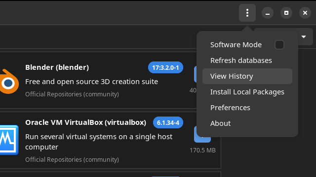 Itsfoss's tweet photo. Did you know you can see package upgrade history in the Pamac software center in Manjaro Linux?

Pretty handy to see what's been changed in the past update. https://t.co/xuHtEiCENp