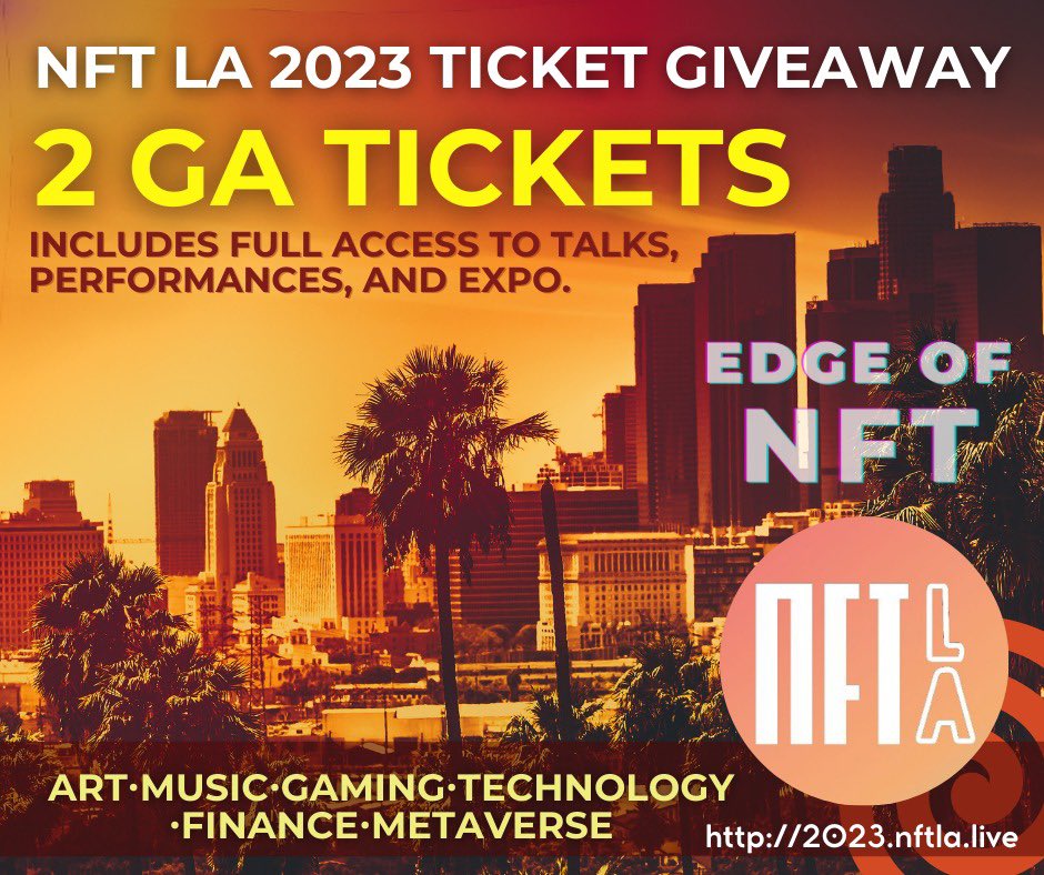 We just announced our official @NFTLAlive dates for 2023 last night during <a href="/SohoTechnique/">SoHo Technique</a>, <a href="/WeDream_World/">WeDream | The Future of Social Interaction</a>'s AR event. 

March 20th-23:
We're giving away 2 General admission tickets to #NFTLA!

Enter To Win: gleam.io/competitions/D…