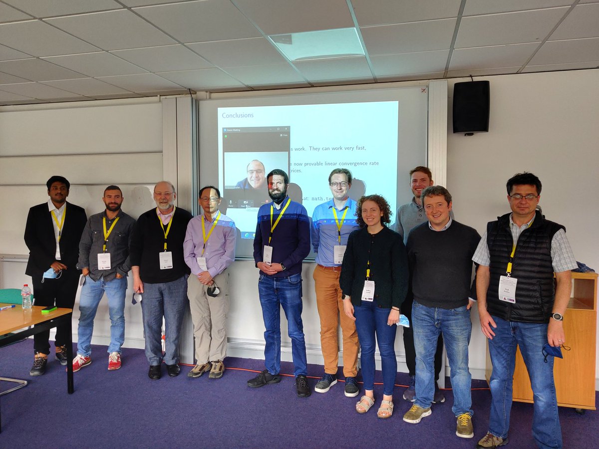 The speakers at the mini-symposium on Numerical Linear Algebra for PDEs at <a href="/ilas2020/">ILAS2022_Galway</a> 
Lots of variety of methods, discretizations (FDMs, FEMs, p-FEMs, xFEM...). Applications ranged from cracked cubes, to optimal placement of armchairs in attics, to dinosaur-killing asteroids!