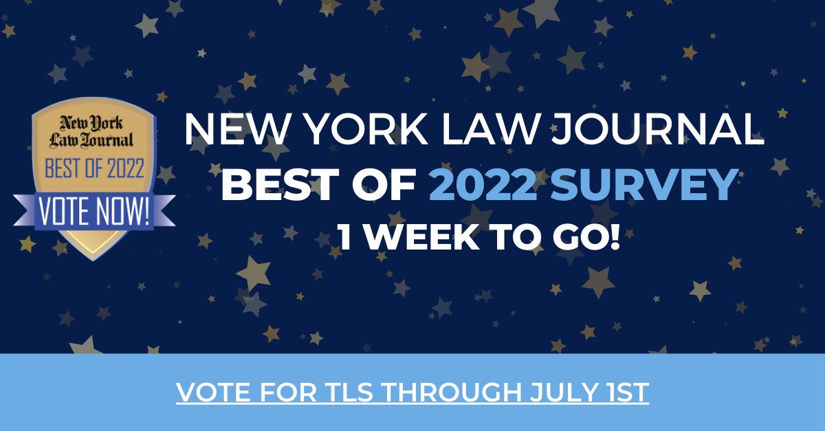 TPTLegal's tweet photo. We're gratified to have been nominated in the #NewYorkLawJournal's Best of 2022 Survey! Voting closes next week! Follow the link to vote for TLS through Friday, July 1st: https://t.co/Z1EAw6LA61
#NYLJ #LegalServices #Vote https://t.co/PWijBVe2Xe