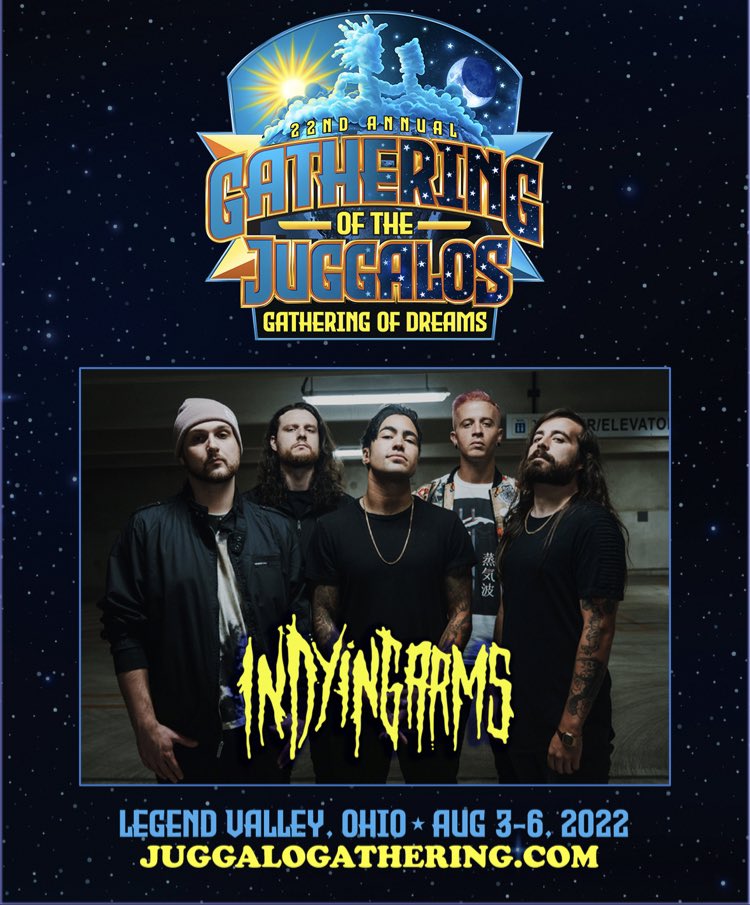Bex (@cbexshreds) on Twitter photo Way stoked to play the gathering of the juggalos this year with <a href="/InDyingArms/">In Dying Arms</a>. Catch me passed out in a field somewhere from drinking too much faygo. Letβs party. Way stoked to play the gathering of the juggalos this year with <a href="/InDyingArms/">In Dying Arms</a>. Catch me passed out in a field somewhere from drinking too much faygo. Letβs party.