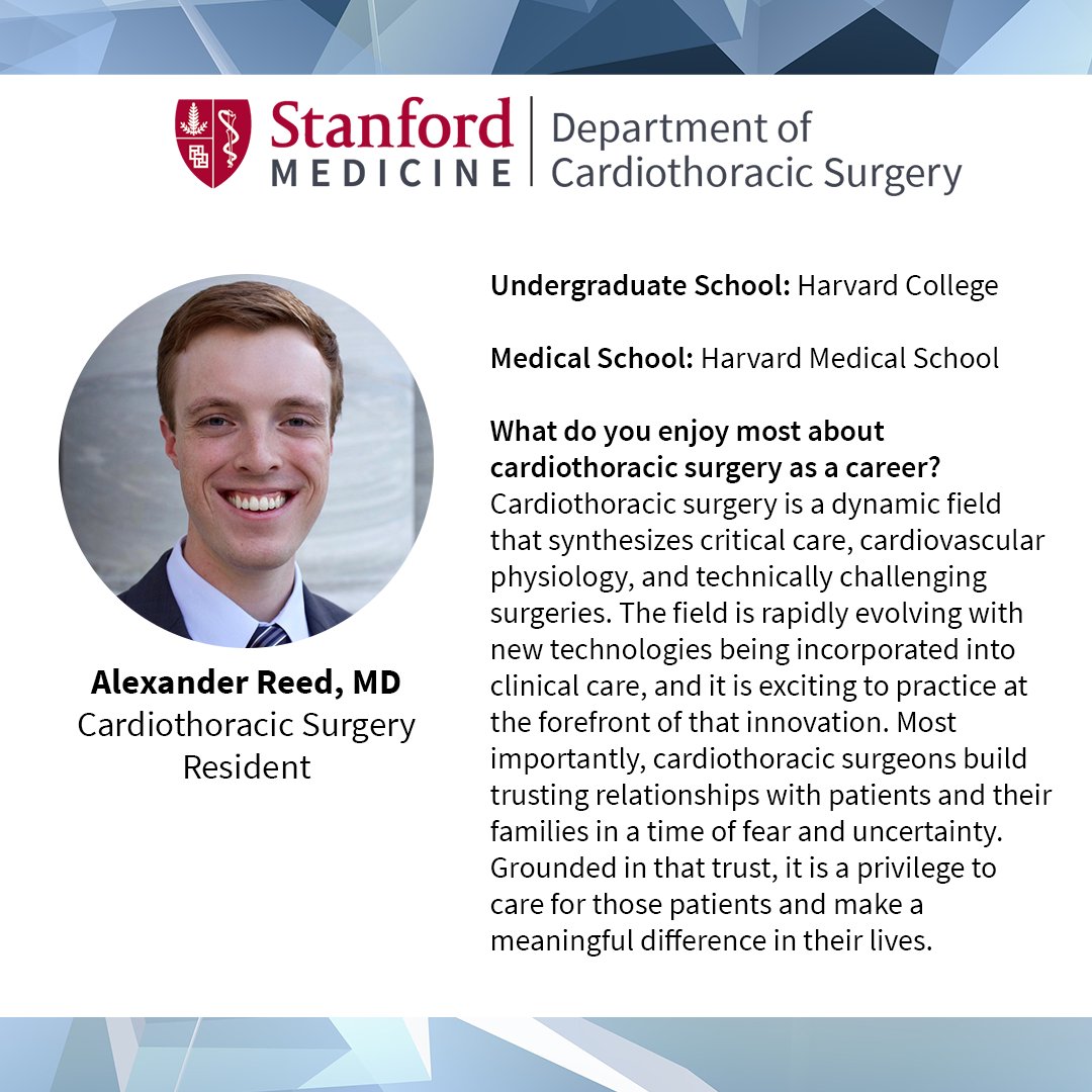 Stanford Cardiothoracic Surgery (@stanfordctsurg) on Twitter photo @StanfordCTSurg welcomes our newest resident Dr. <a href="/AlexanderReedMD/">Alexander K. Reed, MD</a> from <a href="/harvardmed/">Harvard Medical School</a> who will start his training starting this month! 😀 #futureisbright #ctsurgery ow.ly/17Wl50JBSI5 @StanfordCTSurg welcomes our newest resident Dr. <a href="/AlexanderReedMD/">Alexander K. Reed, MD</a> from <a href="/harvardmed/">Harvard Medical School</a> who will start his training starting this month! 😀 #futureisbright #ctsurgery ow.ly/17Wl50JBSI5