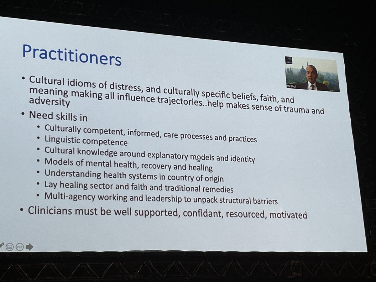 .⁦<a href="/KSBhui/">Prof. Kamaldeep Bhui CBE</a>⁩ highlighting the skills practitioners need in relation to care of #refugees #RCPsychIC