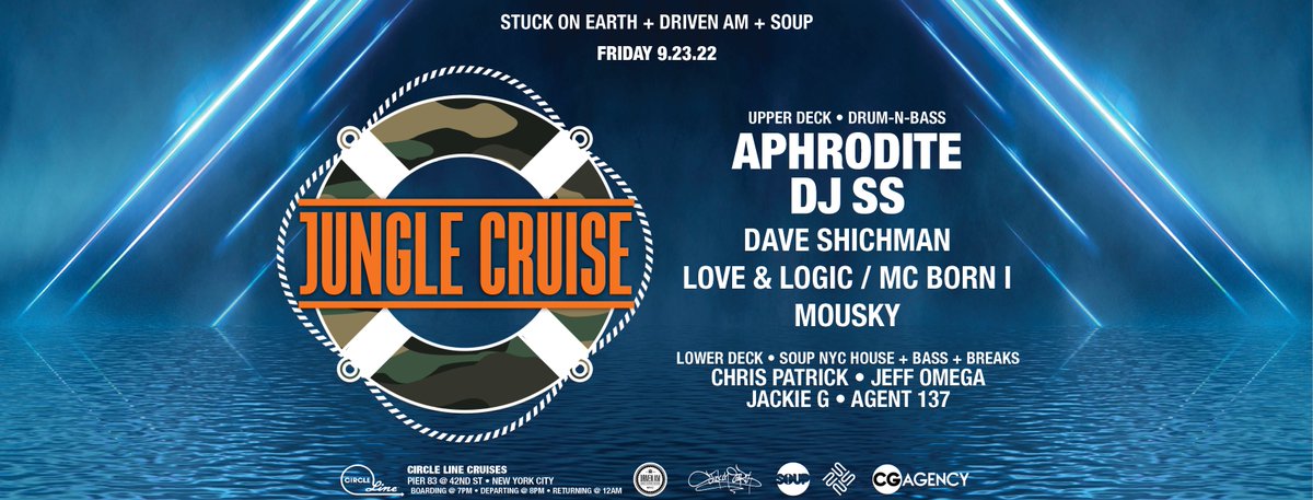 Sept 23rd 2022: STUCK ON EARTH X DRIVEN X SOUP Present: THE JUNGLE CRUISE
@djaphrodite <a href="/djssformation/">Djss❤️.</a> 
<a href="/soupnyc/">SOUP NYC</a> <a href="/DrivenAM/">Driven AM</a> 
ticketfairy.com/event/the-jung… 
#nycdnb