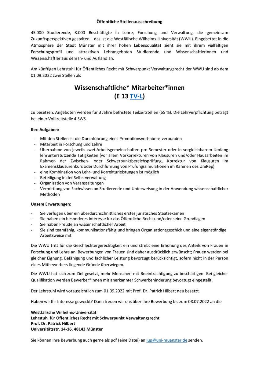 pahilbert's tweet photo. Wer hat Lust auf eine #Promotion (ÖR, gerne auch mit Grundlagenbezug)? Ich suche zur Gestaltung des neuen Kapitels, das für mich ab dem WS an der @WWU_Muenster beginnt, zwei Wiss. Mitarbeiter*innen. Das ließe sich gut kombinieren...
👉https://t.co/r6wyxjp6BN https://t.co/ChNAVMzBdO