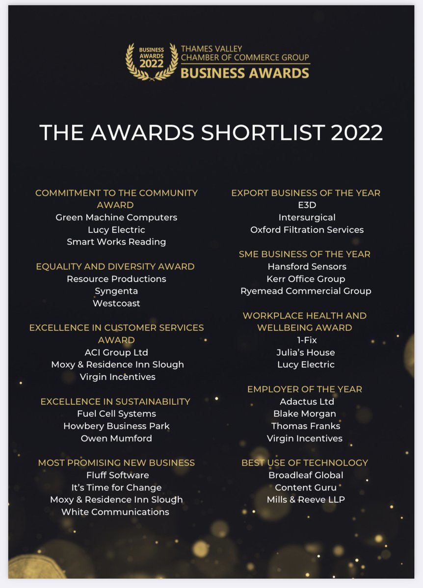 RyemeadGroup's tweet photo. Wish us luck tonight at the prestigious Thames Valley Chamber of Commerce Business Awards night, as we attempt to win an award for the 3rd consecutive year! A fantastic achievement by all as we are shortlisted for ‘SME Business of the Year’ 2022 #Ryemead #TVCCAwards https://t.co/KGABlgYiU8