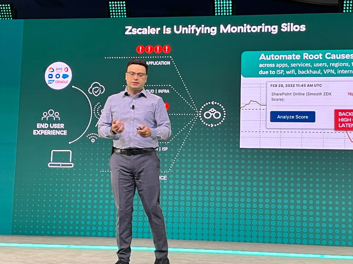 zscaler's tweet photo. Zscaler President Amit Sinha, hosted an amazing keynote around Zscaler innovations, including new updates to threat hunting, digital experience, and how we're utilizing AI and ML to more simply and effectively secure your users. #ZenithLive2022 https://t.co/DYo1axQTVS