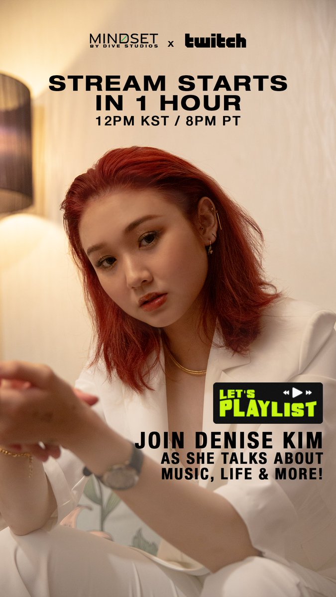 thedivestudios's tweet image. Who’s ready? Denise Kim is going LIVE IN 1 HOUR to chat about music, life, and more. You don’t want to miss it!

twitch.tv/mindsetbydives…  

@gwtbutterflytts #LetsPlaylistxDeniseKim #Mindset_Twitch