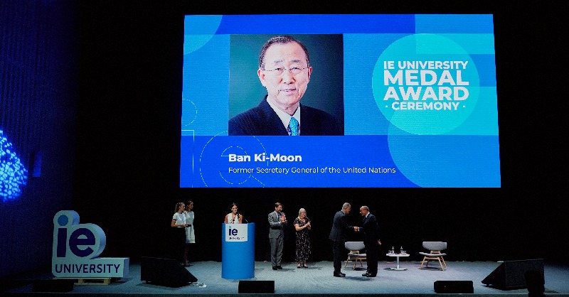 IEuniversity's tweet photo. We’re honoured to share that yesterday, former Secretary General of the @UN, @BanKimoon_amdg, was awarded an IE University medal for his efforts on the UN SDGs and 2030 Agenda leadership alongside  @susanamalcorra, by IE leadership @santiagoiniguez and @diego_alcazar. https://t.co/tlurcFeNHk