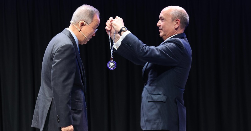 IEuniversity's tweet photo. We’re honoured to share that yesterday, former Secretary General of the @UN, @BanKimoon_amdg, was awarded an IE University medal for his efforts on the UN SDGs and 2030 Agenda leadership alongside  @susanamalcorra, by IE leadership @santiagoiniguez and @diego_alcazar. https://t.co/tlurcFeNHk