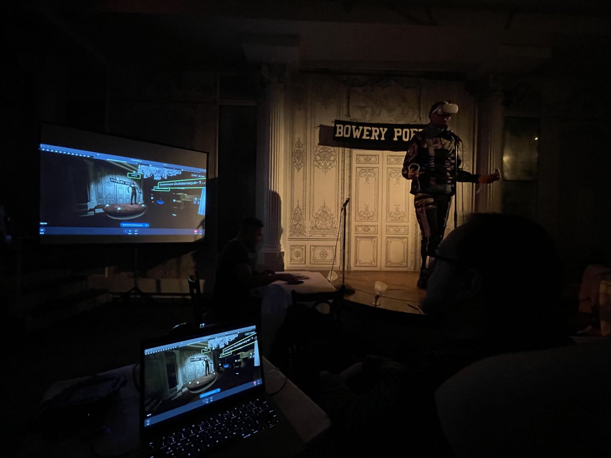 Launching Bowery Metaverso. First time at the Bowery Poetry Club a hybrid poetry performance between real space and a metaverse. Visit our last creation Bowery Metaverse and jump through anothers of  Poetry+AI=Art metaverses.
hubs.mozilla.com/MREmALU/bowery…

 #Metaverse #poetry #AI