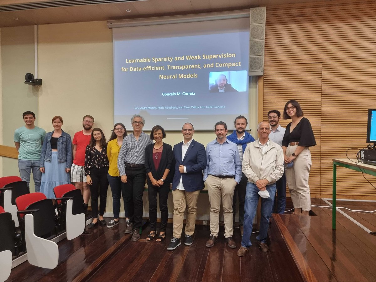 Congratulations to ELLIS student Dr. Gonçalo Correia, who successfully defended his thesis "Learnable Sparsity and Weak Supervision for Data-Efficient, Transparent, and Compact Neural Models" at Instituto Superior Técnico (Lisbon ELLIS unit) with merit and distinction!