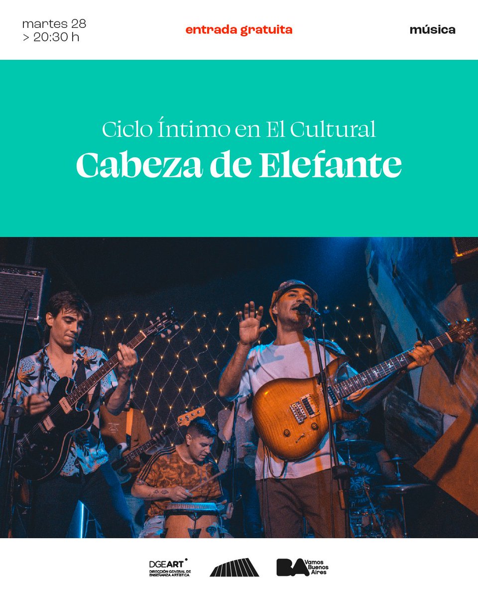 datacultura's tweet photo. ¡#CabezaDeElefante va a formar parte del Ciclo de Música Íntimo en @elculturalsm!
Vení a disfrutar de su show Despertando de la Ceguera con una fusión de rock danza, pop y funk 🎶
📅 28/6 a las 20.30hs
📍 Sarmiento 1551
Entrada libre y gratuita por orden de llegada.
#DGEART https://t.co/cWkVJomeHC