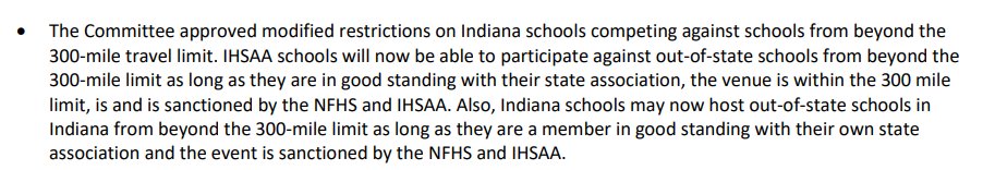 IndianaMat's tweet photo. 🚨Breaking News! 🚨
The @IHSAA1  has modified the travel restrictions to allow participation against schools outside the 300 mile limit as long as the event is within 300 miles of any Indiana border! Hello @WalshIronman! https://t.co/IymohlGc43