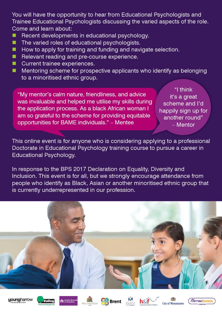 beeplondon's tweet photo. Open event for those considering applying for the Educational and Child Psychology doctoral training. Please share with your networks or tag people who might be interested https://t.co/R6atRRbeOz