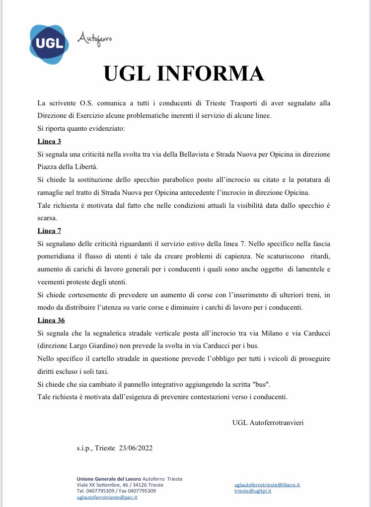 ugl_di's tweet photo. Oltre ai già noti carichi di lavoro, ai turni di lavoro sempre più massacranti e alle mancate concessioni di singole giornate di ferie, i conducenti di Trieste Trasporti si trovano a dover farsi carico anche di tutte queste problematiche @Autoferro_Ugl @tplfvg @ComunediTrieste https://t.co/UlJm2ENp3F