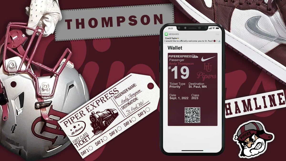 HamlineFootball's tweet photo. We can't wait for this WR to make an impact next fall! Welcome to the Land of 10,000 lakes @andythompsonn_!

CO✈️MN

#ATS #goHU #PIPEREXPRE22 https://t.co/N5cRWa7MNs
