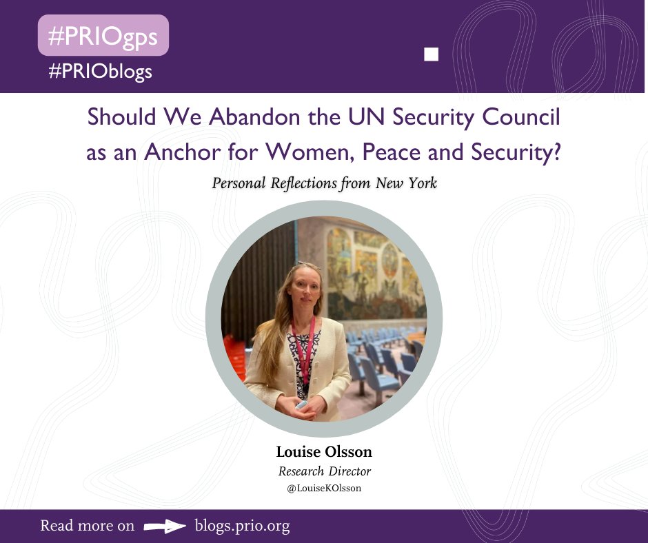 PRIOresearch's tweet photo. For many, the #UnitedNations Security Council is considered outdated and obsolete. Does this mean that we should abandon the Council as an anchor for the #WPS agenda? Read @LouiseKOlsson's personal reflections here👉 https://t.co/sSoB2KuIGy

#PRIOblogs #PRIOgps #GPS #WPS #UN https://t.co/qViPpxjh4R