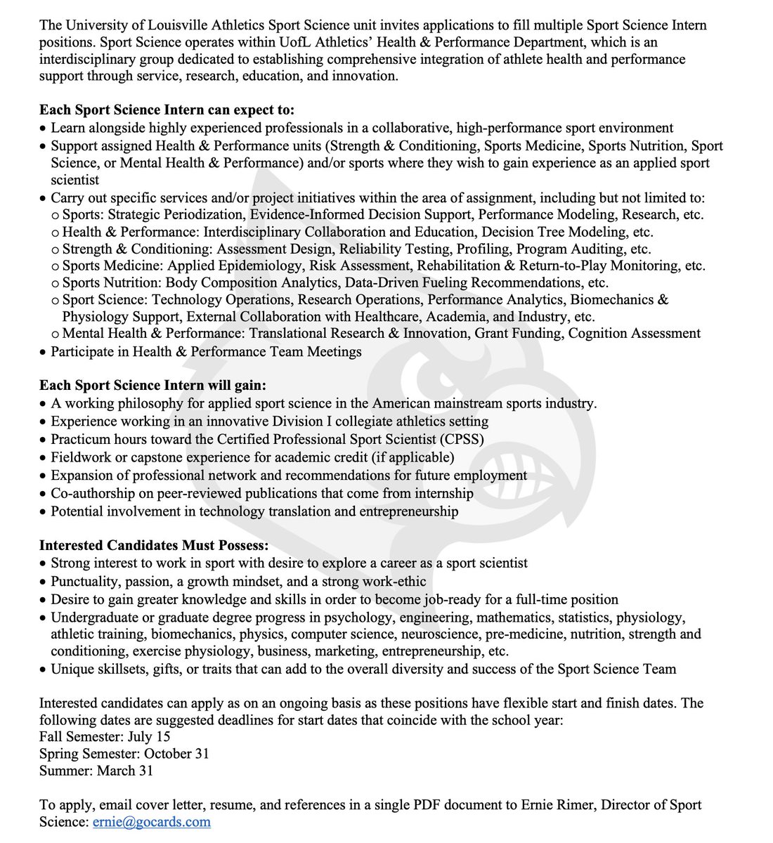 I'm excited to announce we are seeking multiple Sport Science Interns! Will you please RT and share with those who may be interested?  Please DM me if you'd like more information.  Thank you!