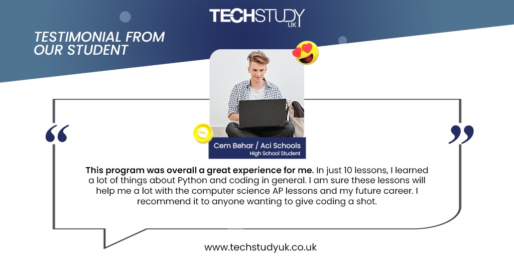 Testimonial by our student Cem ✅
techstudyuk.co.uk

#Python #coding #tutoring #codeeducation #techstudyuk #highschool #project
#studenttestimonial