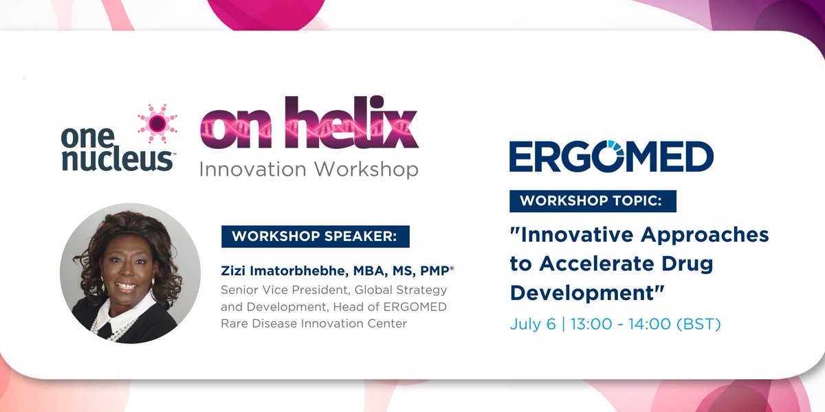 ErgomedPLC's tweet photo. Join Zizi Imatorbhebhe, ERGOMED Head Rare Disease Innovation Center, at the upcoming #ONHelix2022 Innovation Workshop as she discusses how to incorporate innovative approaches and decentralized clinical trial (DCT) elements to maximize drug development.

#Ergomed #OneNucleus https://t.co/vg6bJ3xFgT
