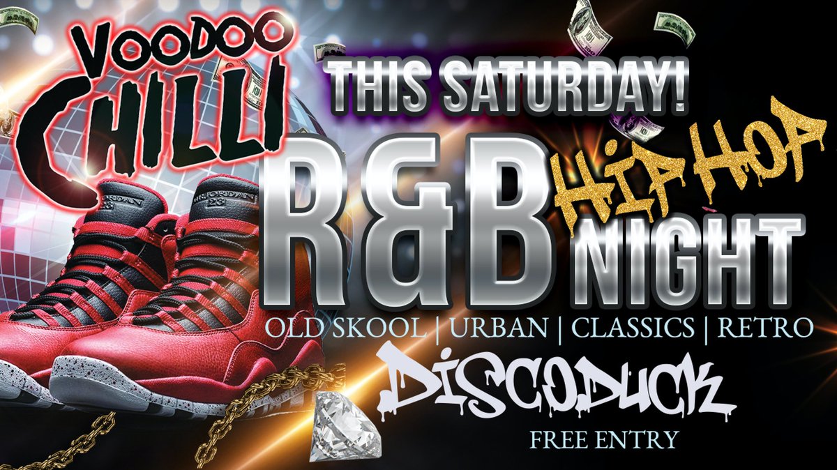 VoodooChilliBar's tweet photo. R&amp;B and HIP HOP NIGHT THIS SATURDAY AT VOODOO!  

Through the decades of some of the most amazing R&amp;B, Urban, Rap , Hip Hop even a little soul &amp; funk thrown in.

FREE ENTRY all NIGHT | ID Required | OVER 18's ONLY

#voodoochilli #thelowther #kaosnightclub #hiphopmusic #randb https://t.co/rRPBe8rOxz