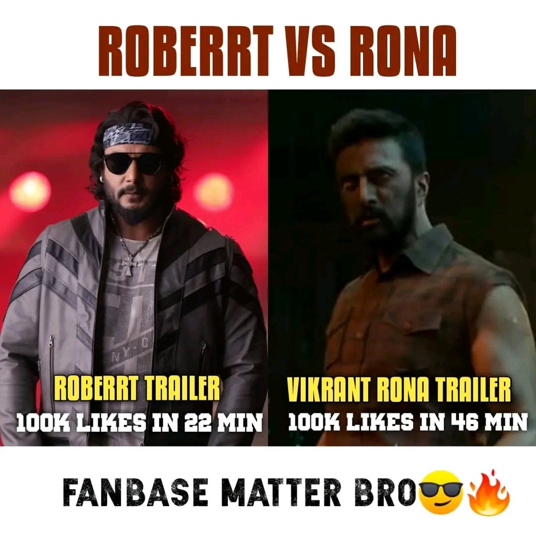GuruDarshan06's tweet photo. FanBase Matters 😎
#VikrantRonaTrailer Vs #RoberrtTrailer
#DBoss #Kranti
@dasadarshan https://t.co/5850ldn23Z