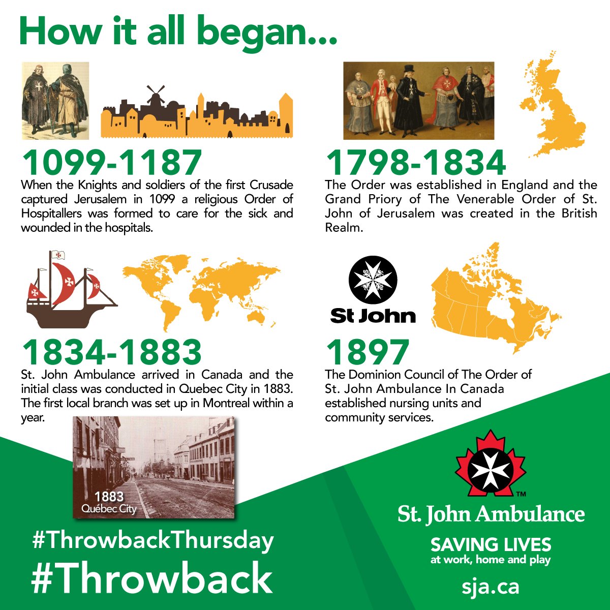 SJA_York's tweet photo. Tomorrow, JUNE 24 is #StJohnDay & #StJohnWeek June 20-26. Simplified history of #StJohnAmbulance and how it came to #Canada 🇨🇦. Want to learn more about the #OrderofStJohn? Watch this 7-minute video by @StJohnsGate here: https://t.co/1VENVPpysT
#TBT #ThrowbackThursday #Throwback https://t.co/ajUINArFZb