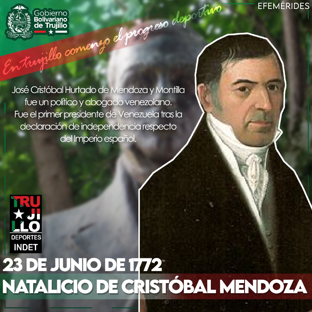 indettrujillo's tweet photo. #EfeméridesIndet 

José Cristóbal Hurtado de Mendoza y Montilla, nació en Trujillo el 23 de junio de 1772 y murió en Caracas, 8 de febrero de 1829, fue un político y abogado venezolano. Fue el primer Presidente de Venezuela tras la declaración de independencia. https://t.co/LIYOsjXZ6D