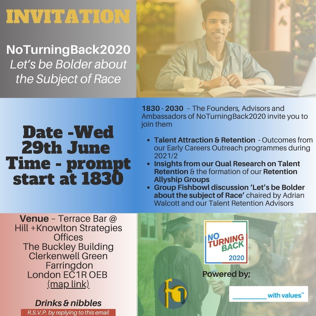 BAME2020's tweet photo. Lets be bolder about the subject of race!#noturningback2020 invites you to our Summer event on Wed 29th June@630pm in https://t.co/22UqrOMu4Z the NTB2020 Advisors&amp;Ambassadors to discuss #EDI.For details&amp;to register visit;https://t.co/2jUFXMriKA 
#f1recruitment #brandswithvalues https://t.co/irly6olIkK