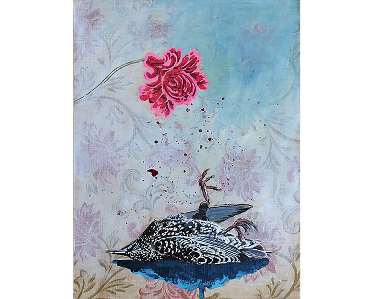 Perry_Ferry1's tweet photo. making art while waiting for an entry and the bear market  to end ... 'Dead bird', mixed media on reclaimed French wallpaper, 40 x 30cm. Exhibition coming soon. https://t.co/VimgGq4GcV