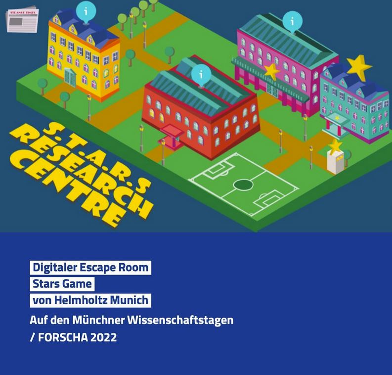 HelmholtzMunich's tweet photo. @KM_Bayern @forscha Ihr seid #Lehrer*in👩🏫und wollt wirklich coolen #Unterricht gestalten?
Lernt im #Workshop am Samstag von 10:30-12:00 Uhr den #Escaperoom vom Projekt STARS GAME kennen. Anmeldung erwünscht:
https://t.co/ImwCYpKHwc
#forscha22 @Health_talents #MINT @MINT_Zukunft @starsgame_eu https://t.co/NuqrjEZBDl