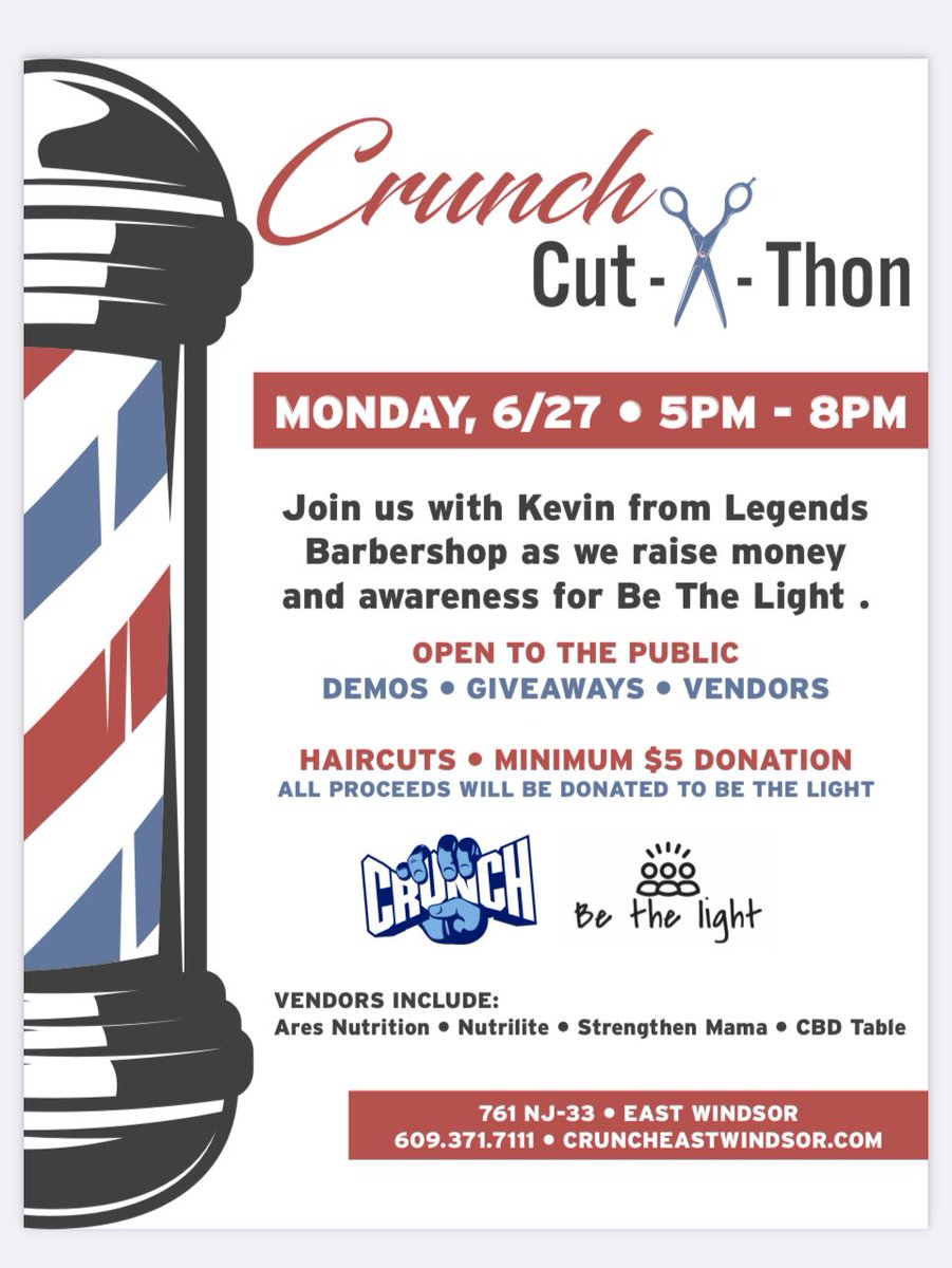 Guys, need a haircut?  Pop in over to Crunch Fitness East Windsor   on Monday the 27th, get your haircut &amp; help Betheli9ht Foundation at the same time!
