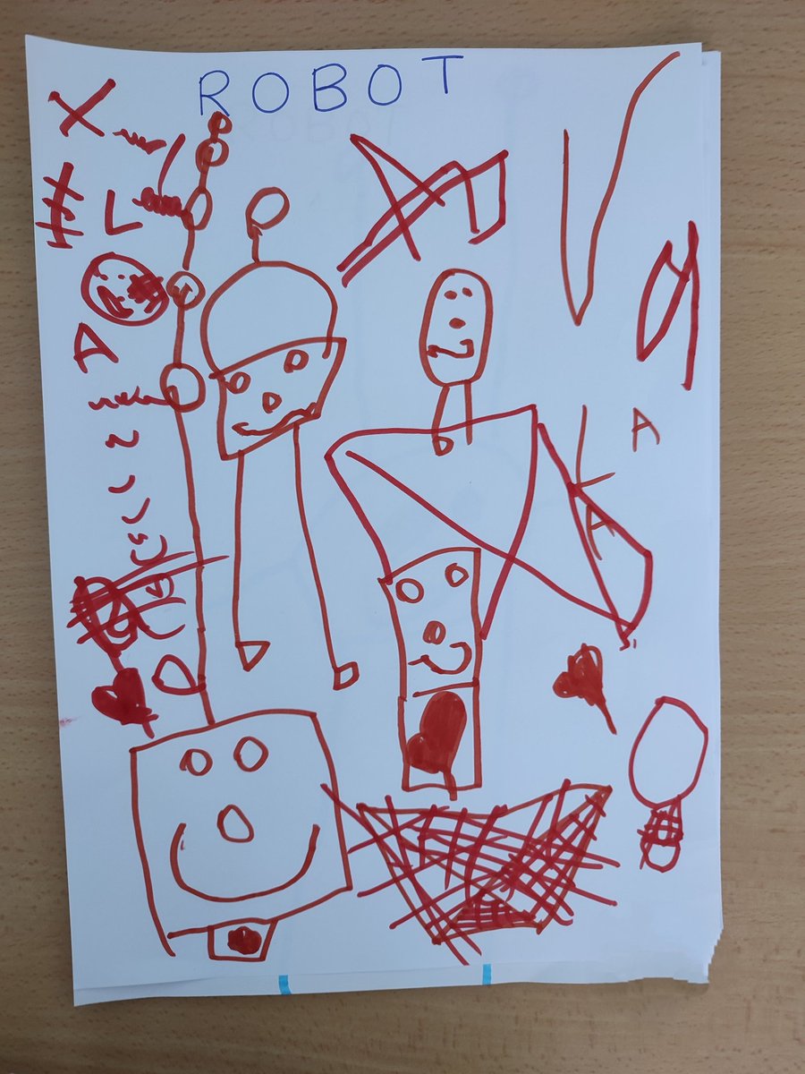 larotesmeyer's tweet photo. De aquellos peques de septiembre que apenas eran capaces de dibujar el esquema corporal básico, a estos que ahora, te hacen un robot y no les falta un detalle.
No os podéis hacer a la idea de lo que es acompañarlos en este proceso.
Es magia de la buena.
Y no me canso de verla. https://t.co/x3hpj70gN0