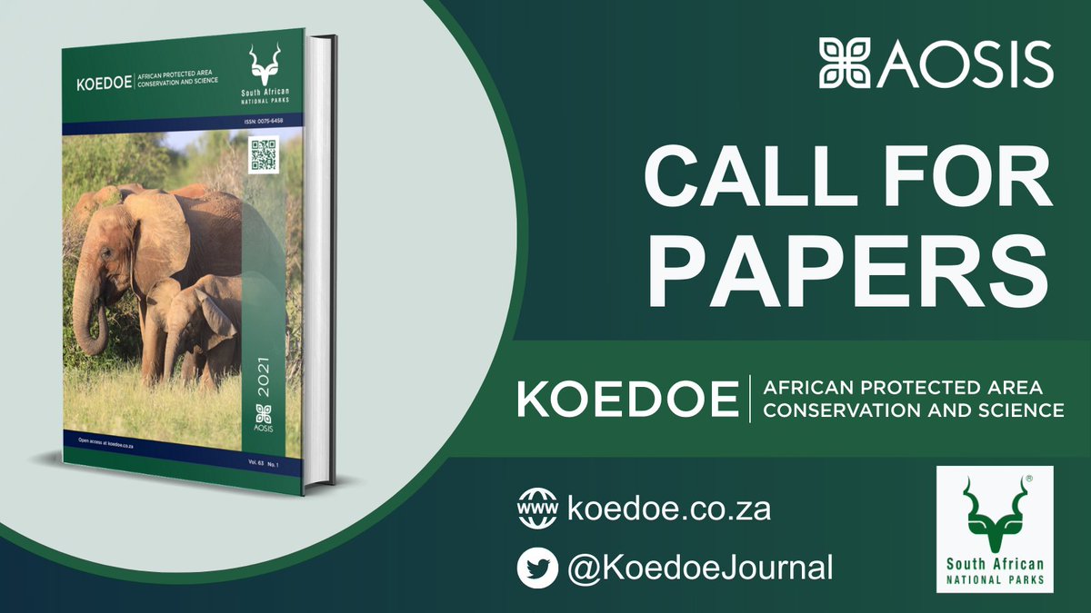 Koedoe: Protected Area Science and Management (@koedoejournal) on Twitter photo We call on authors to submit their manuscripts to <a href="/KoedoeJournal/">Koedoe: Protected Area Science and Management</a> official journal of <a href="/SANParks/">SANParks</a>
The #OA #journal is DHET accredited and listed in leading indexing services e.g., <a href="/DOAJplus/">DOAJ</a> ScieloSA and <a href="/Scopus/">Elsevier | Scopus</a>
Submit online at koedoe.co.za
#conservation We call on authors to submit their manuscripts to <a href="/KoedoeJournal/">Koedoe: Protected Area Science and Management</a> official journal of <a href="/SANParks/">SANParks</a>
The #OA #journal is DHET accredited and listed in leading indexing services e.g., <a href="/DOAJplus/">DOAJ</a> ScieloSA and <a href="/Scopus/">Elsevier | Scopus</a>
Submit online at koedoe.co.za
#conservation