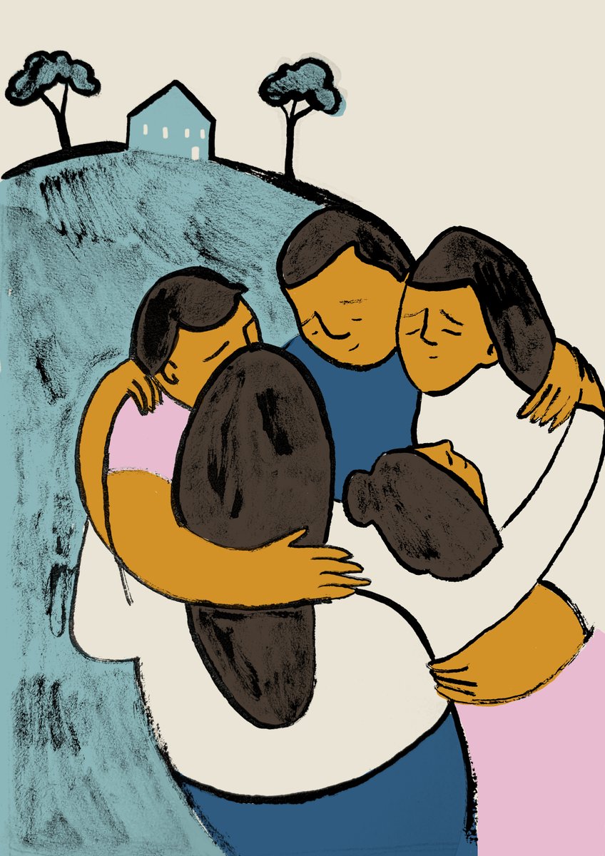 moas_eu's tweet photo. Our homes are built from human connections. We must protect family life for refugees. This piece highlights a family finally embracing, knowing they can look towards more hopeful days. 
#artwork5 
#RefugeeWeek2022 
@studiotreble @Danielle_Rhoda 
https://t.co/Im0Turnlie https://t.co/Ai3cZjhML2