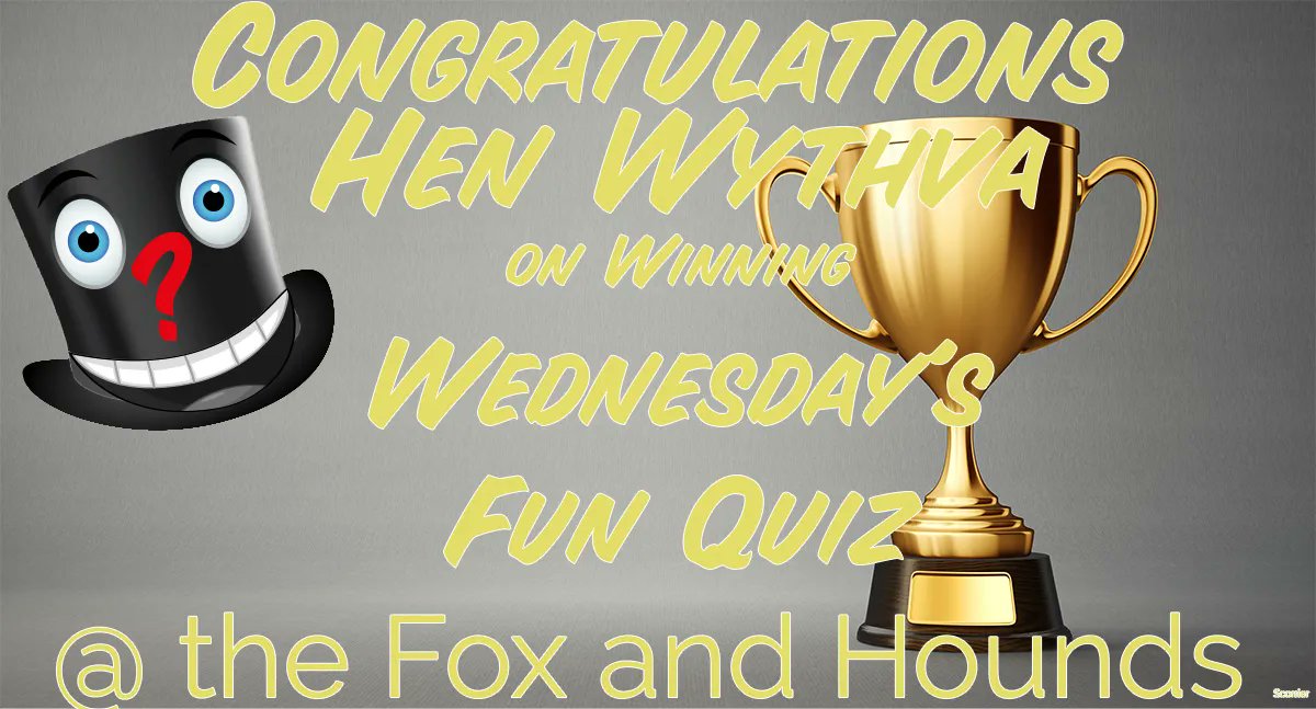 ForeQuizzes's tweet photo. Congratulations to Hen Wythva on winning a tie break with the White Roses.

Come along next Wednesday @ 8pm for a fun quiz night
@Fox and Hounds Scorrier
https://t.co/fa3fPMkPTh
#winner #funquiznight #funquiz https://t.co/SXS0dIxBsL
