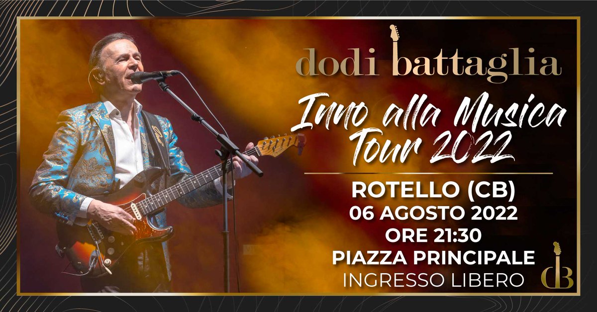 dodibatt's tweet photo. Sabato #06agosto sarò a #Rotello, in provincia di Campobasso, con "Inno alla Musica Tour 2022".
L'appuntamento è fissato nella piazza principale per le ore 21:30.
L'ingresso sarà libero.

#DodiBattaglia #Molise #InnoAllaMusicaTour2022 #concerto Foto di #MimmoFuggiano https://t.co/5HJj2S8G5w