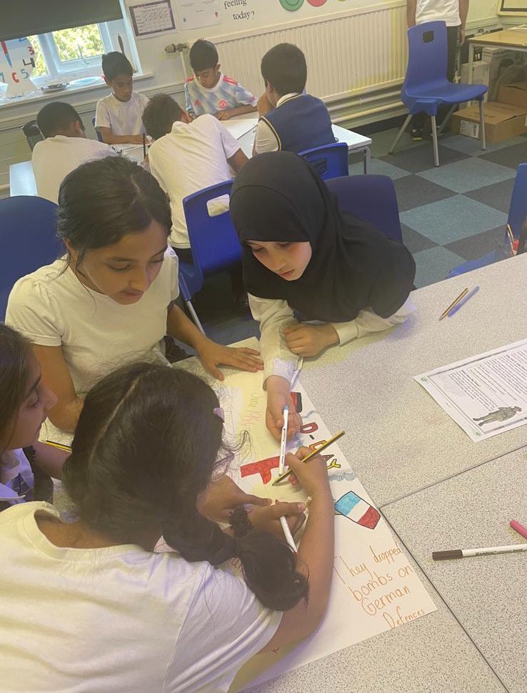 carltonj_i's tweet photo. MFL Week - Year 5 visited Mrs Tariq where they learnt all about D Day as well as the role that France and other countries that were part of  WWII played in the Normandy landings #OurWorld #MFLWeek #History https://t.co/vDd0Crwf0X