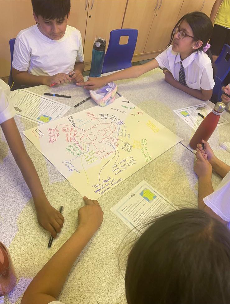 carltonj_i's tweet photo. MFL Week - Year 5 visited Mrs Tariq where they learnt all about D Day as well as the role that France and other countries that were part of  WWII played in the Normandy landings #OurWorld #MFLWeek #History https://t.co/vDd0Crwf0X