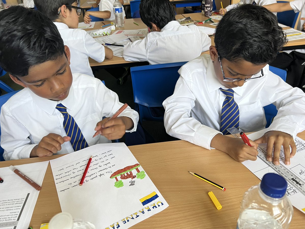 carltonj_i's tweet photo. MFL Week - children in Year 4 visited year 6 to create posters on Ukraine whilst listening to Ukrainian music #MFLweek #Ukraine #OurWorld https://t.co/qCwxJZsYCJ