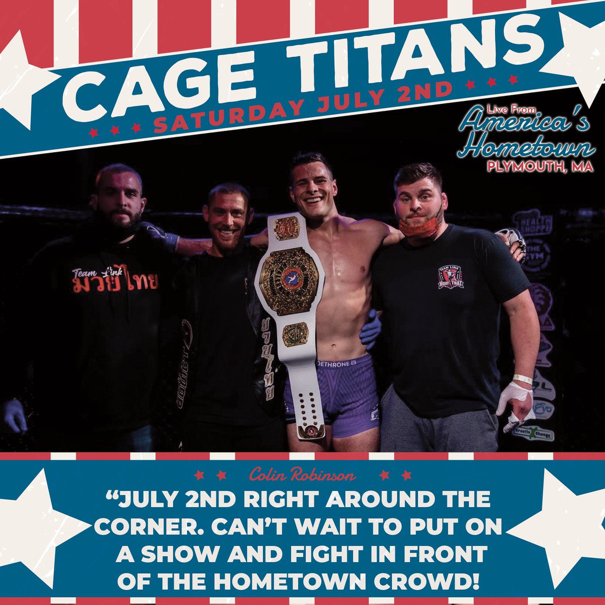 CageTitans's tweet photo. Get ready for the biggest Cage Titans Muay Thai bout in history!!!
π #CT54 July 2nd
π Plymouth Memorial Hall
π https://t.co/KNODGdmxR9
#WeAreCageTitans | #NewEngland | #CageTitans | #MMA | #ExpectFireworks https://t.co/zrfkGy1pOm