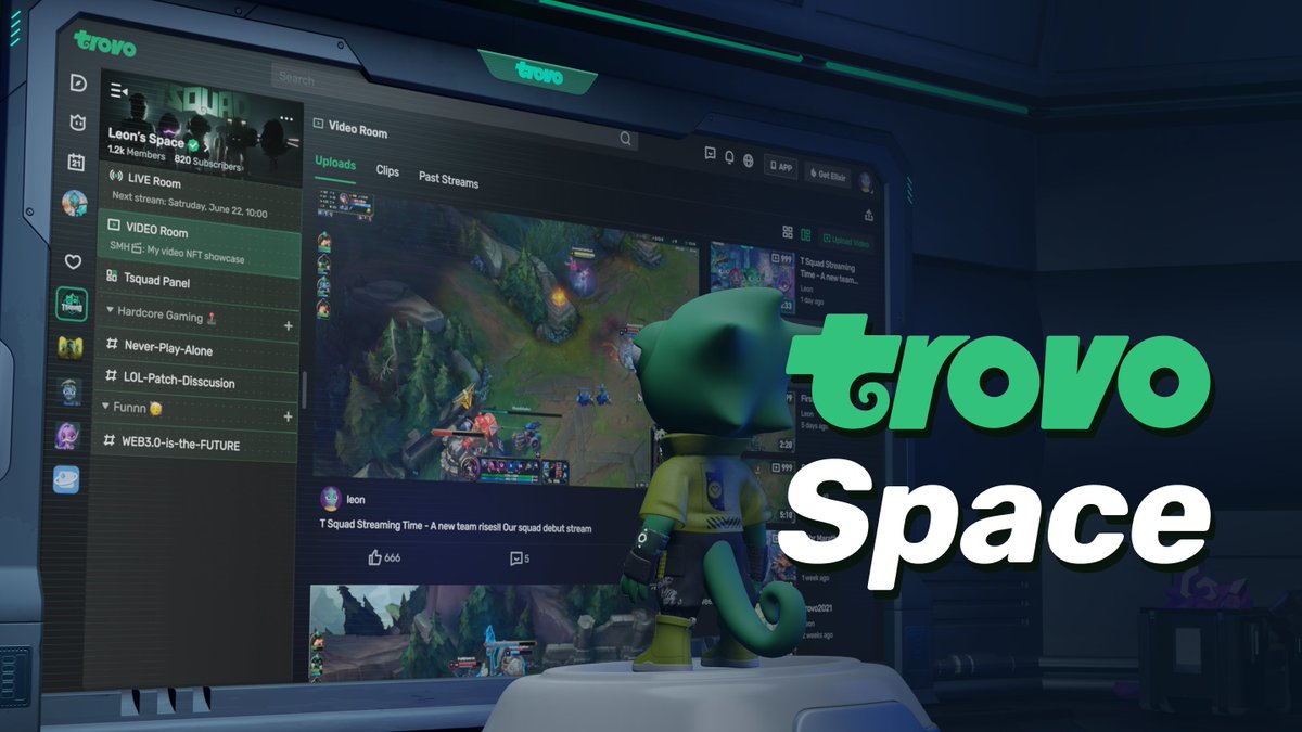 Izgradite sopstveno prirodno stanište u Troverzumu gde biste mogli da pozovete svoje pratioce i prijatelje da se druže u vašim sobama za ćaskanje; za razmenjivanja ideja i prodavanje dobara na tržištu; uskočite u tim sa svojim saigračima i mnogo više mogućnosti u Trovo Space-u.