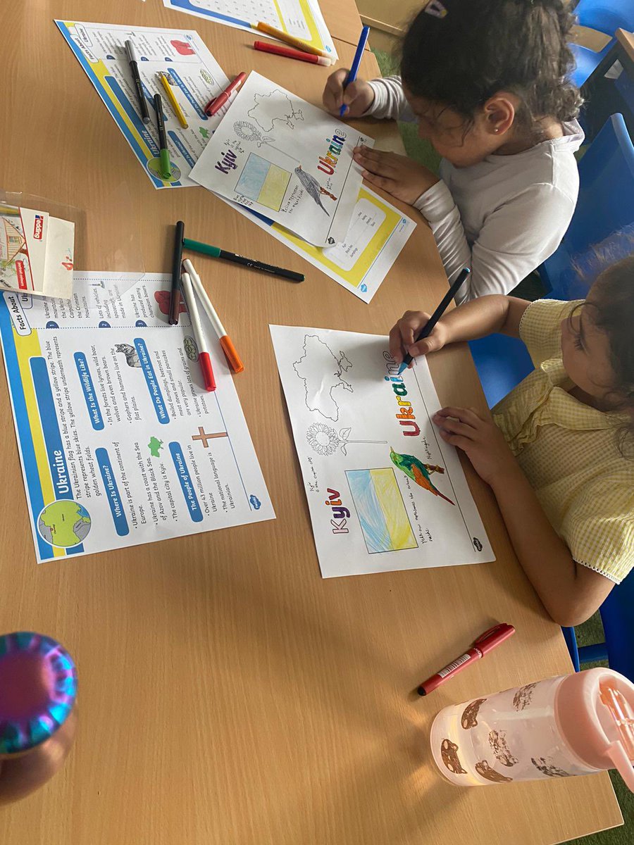 carltonj_i's tweet photo. MFL Week - Year 1 children spent the afternoon with Mrs Mir creating fact files on Ukraine and learning a traditional Ukrainian Folk Dance #MFLweek #OurWorld #Culture #Ukraine https://t.co/IUs36YuivT