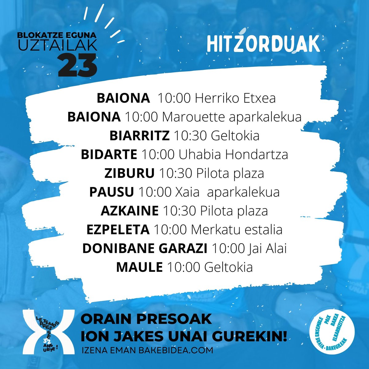 Artisans_Paix's tweet photo. Egun osoan eta lurralde osoan iraunen duen ekintza hori erabakigarria izanen da. Ehunka pertsona mobilizatuak dira jadanik blokeo hori antolatzeko. 
Bide nagusiak geldirik egonen dira. Hona hamar hitzordu. 
Izen eman : https://t.co/xV6I1C2FfB
 #Uztailak23 #BlokatzeraGoaz https://t.co/XyezByrQ7n