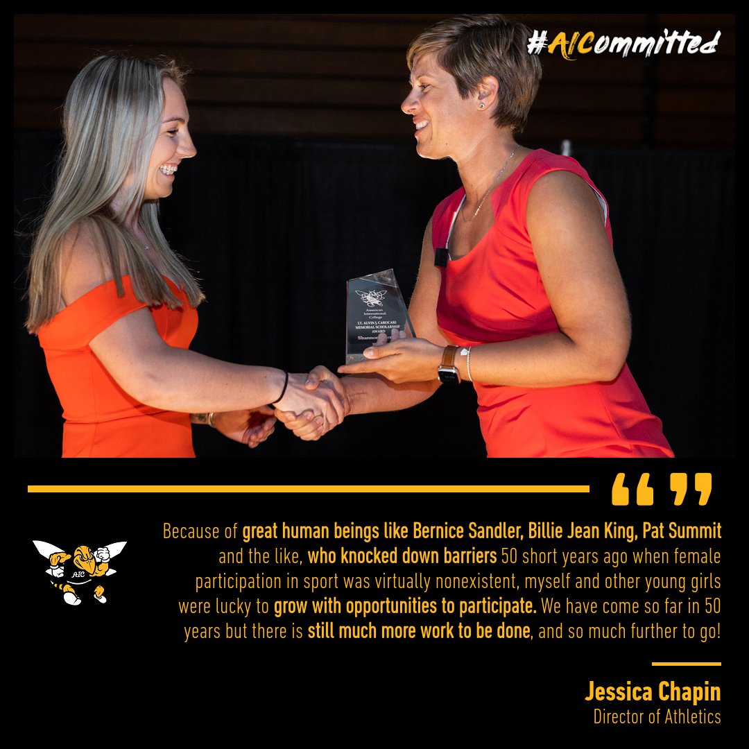With #TitleIXat50 officially today, our Director of Athletics Jessica Chapin - the first female AD in AIC history! - knows how far we've come and yet how far there still is to go.

We remain #AICommitted to the work of access, opportunity, and diversity.