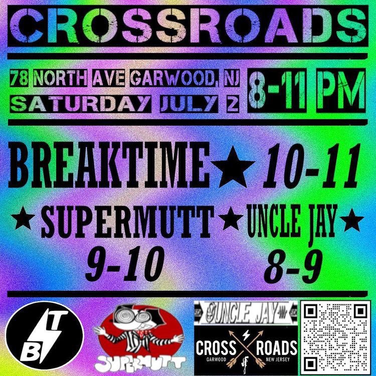 We are BACK! Tommy worked his balls off (they’re gone) to recover from a stroke and it’s time to bring the crunch back! Come see us at Crossroads in Garwood, NJ on July 2 #supermutt #supermuttmusic #indierock #backszn