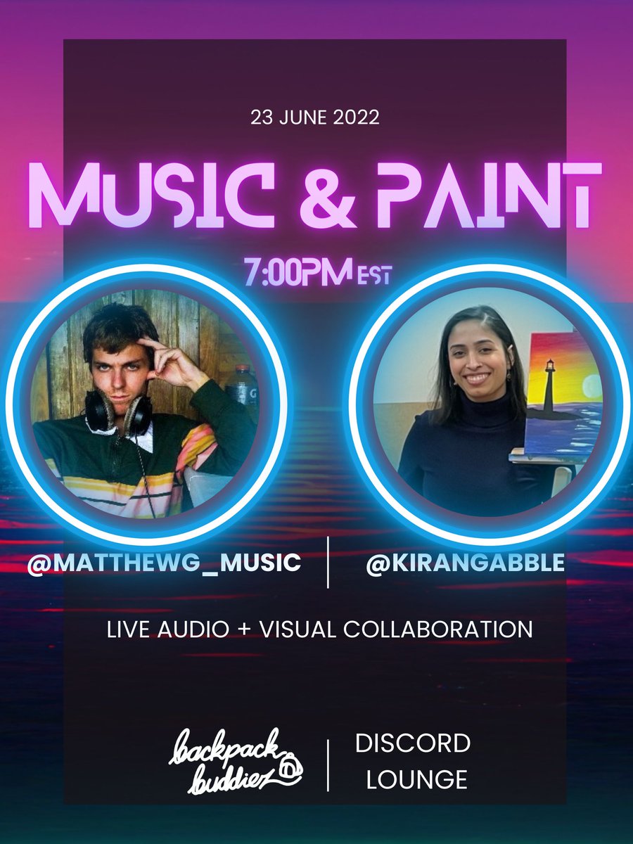 Matthew Giblin (@mgibztunes) on Twitter photo Hey everyone! This evening, <a href="/kirangabble/">Kiran Gabble🎒</a> and I will be collaborating on a piece live in the <a href="/BackpackBuddiez/">Backpack Buddiez</a> discord lounge! Everyone is welcome!! 🎵🎨 Hey everyone! This evening, <a href="/kirangabble/">Kiran Gabble🎒</a> and I will be collaborating on a piece live in the <a href="/BackpackBuddiez/">Backpack Buddiez</a> discord lounge! Everyone is welcome!! 🎵🎨
